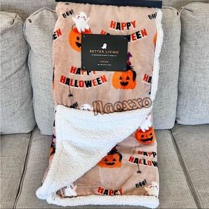 Berkshire Happy Halloween Ghost, Kitty and Pumpkins Sherpa Throw Blanket